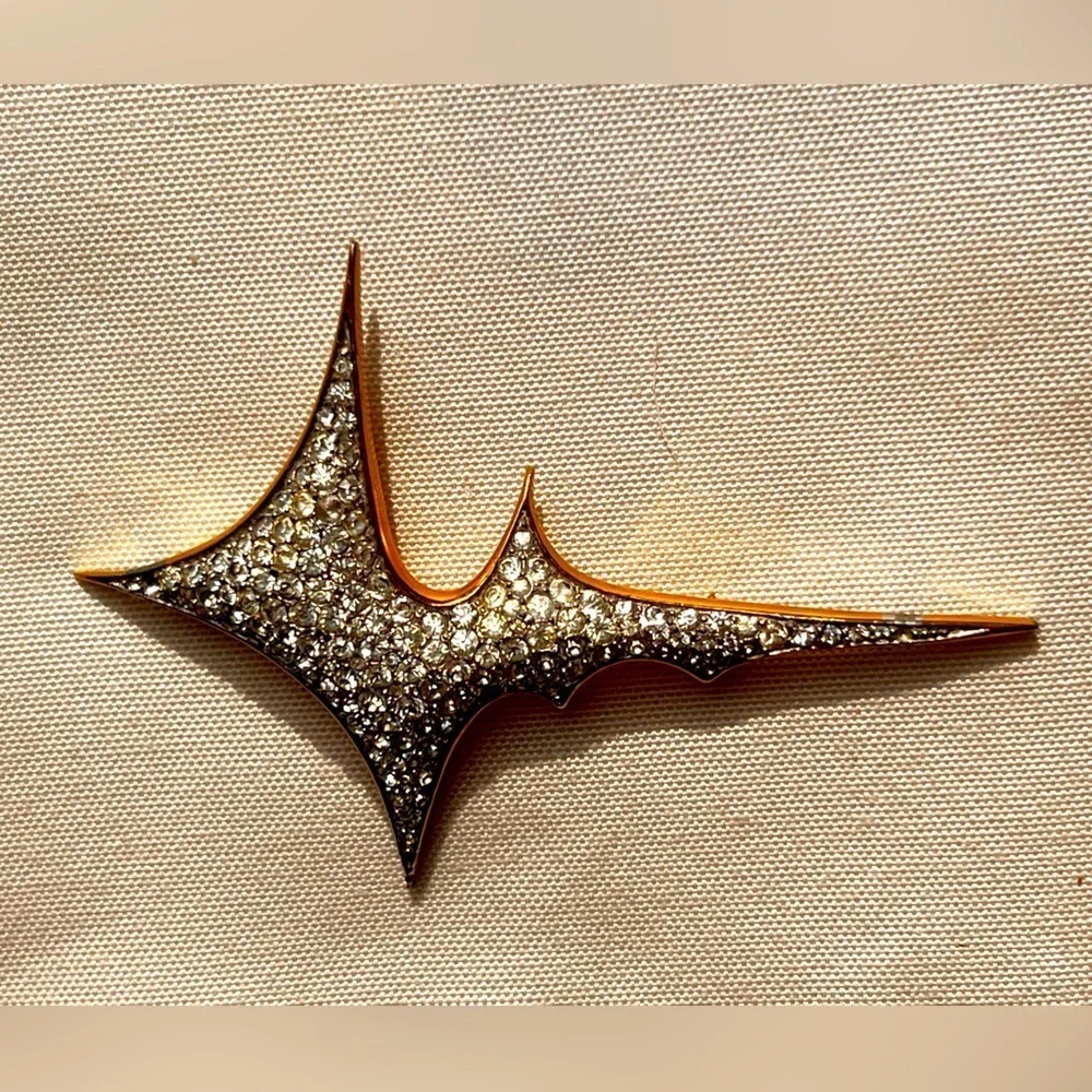 Vintage Jomaz Pavé Rhinestone lightning bolt Supernova Starburst Brooch Pin